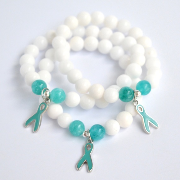 Ovarian Cancer Awareness Amazonite Jade Bracelet - Picture 2 of 2